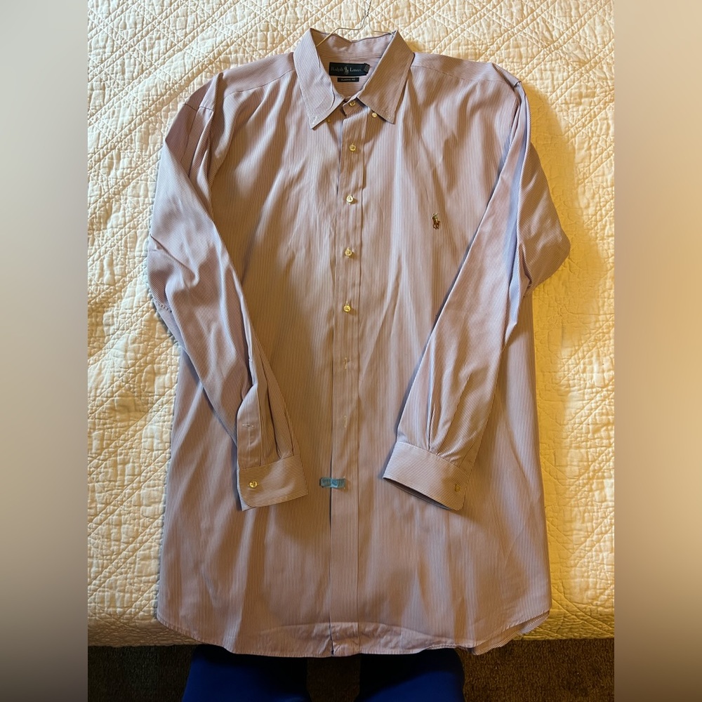 PMS114 - Polo Ralph Lauren, Men's TALL, purple/white, classic, button down, 2XT.